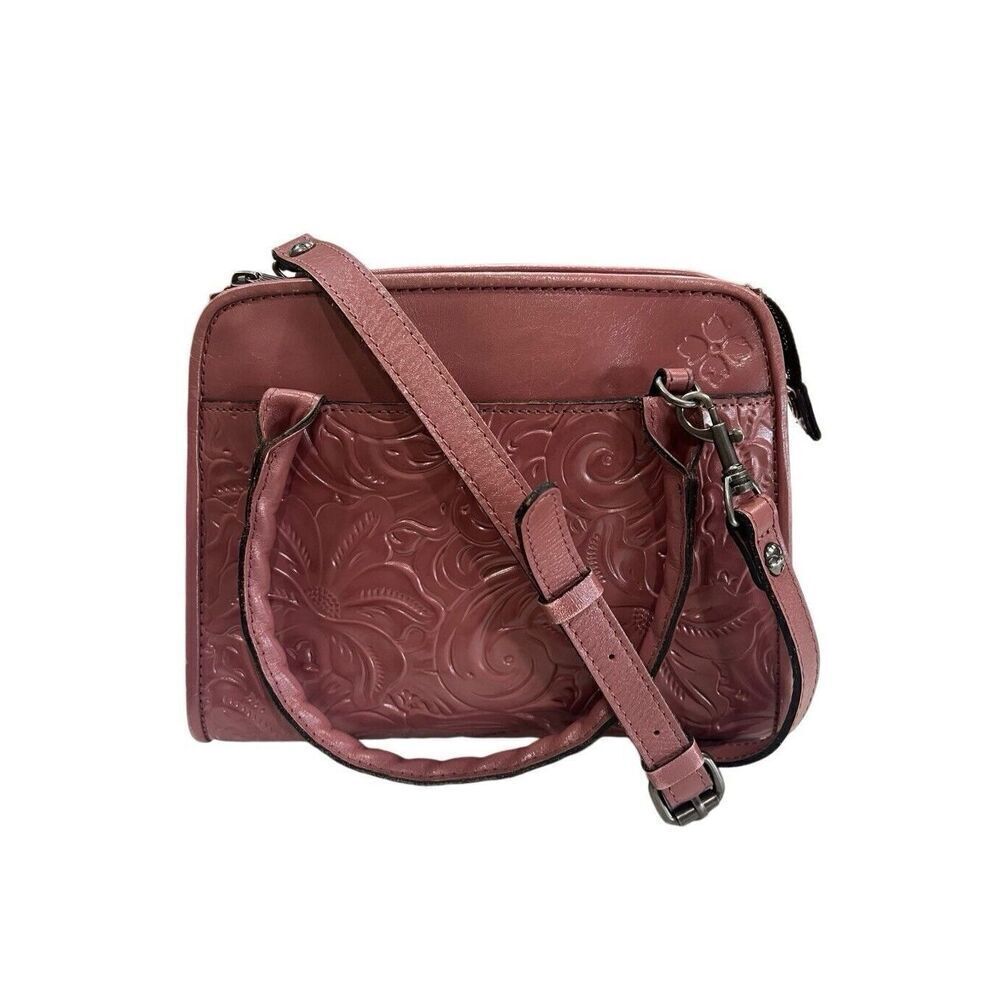 PATRICA NASH Tooled Leather Paris Satchel W/crossbody Strap Old Rose Pink